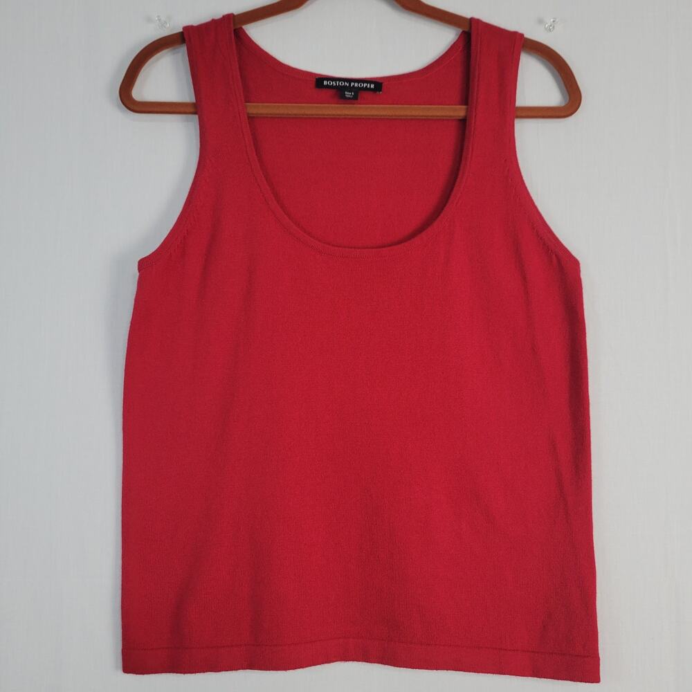 Boston Proper Cotton Cashmere Scoop Neck Sleeveless Top size S Red Minimalist